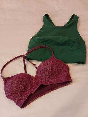 Athleta Forest Green Crop Bra with Heathered Maroon Support Bra